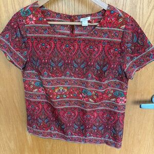 J. Crew Red Floral Paisley Blouse